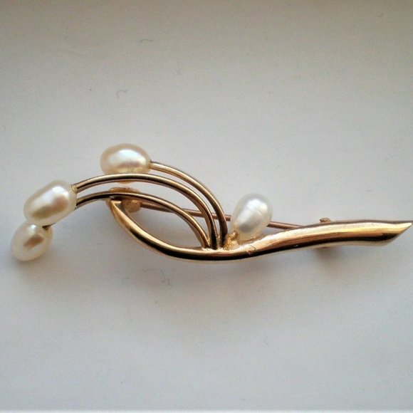 Vintage Designer Solid 10K Yellow Gold Freshwater White...